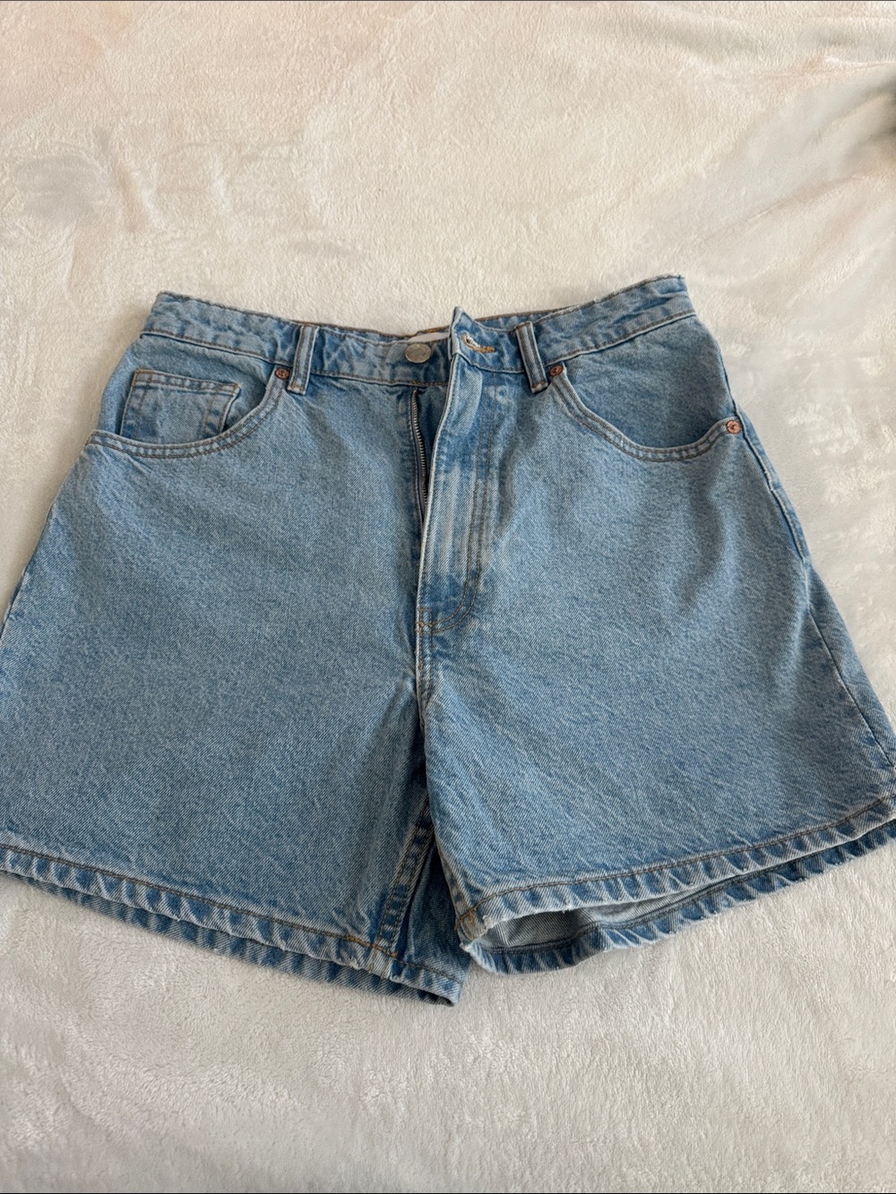 Zara Light Blue High-Waist Denim Shorts